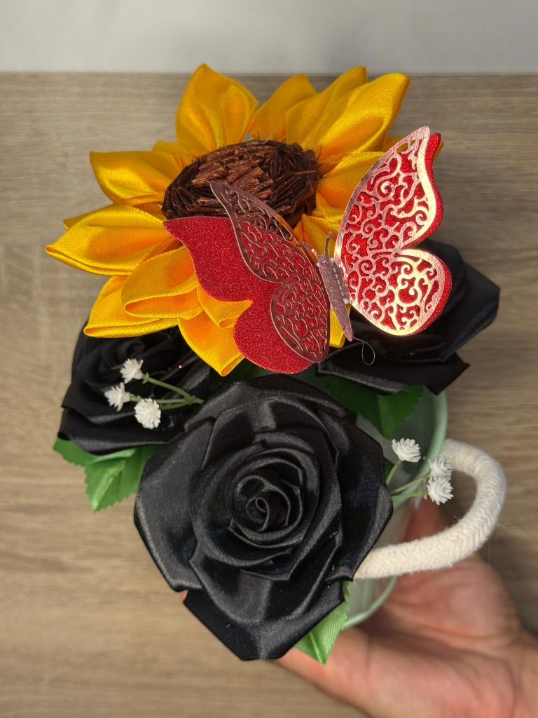 Maceta Rosas Eternas y Girasol